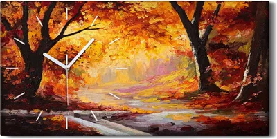 Produktbild von Küchenuhr Bürouhr Leinwand Uhr Geräuschlos Kunstdruck 60x30 Malerei Herbst Wald - weiße Hände