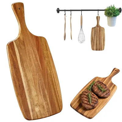 Produktbild von Schneidebrett aus Holz, Küchenschneidebrett, 43 x 18 cm, Schneidebretter mit Griff, Käse- und Wurstbretter für Küche, Esszimmer, zum Schneiden von Gemüse, Servieren von Speisen.