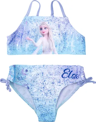 Produktbild von Disney Die Eiskönigin Bikini für Mädchen - Elsa Frozen Kinder Zweiteiler Schwimmanzug Blau 122-128