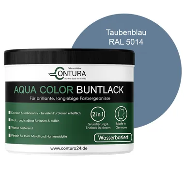 Produktbild von Contura 250ml. Buntlack Lackfarbe Lack Außen Innen Holz Metall Farbe Holzlack Möbellack - RAL 5014 Taubenblau