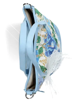Produktbild von Laura Vita Damen Henkeltasche Flecht-Optik mit floralem Spitzen-Überzug Canoa 01, Farbe:Blau