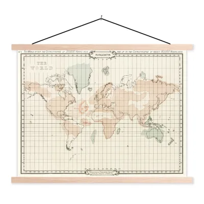 Produktbild von MuchoWow® Textilposter Weltkarte - Vintage - Minimalismus 150x113 cm mit holzfarbenen Rahmen - Poster