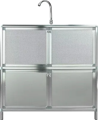 Produktbild von Spüle mit Abtropfläche und Unterschrank für Outdoorküche Silber