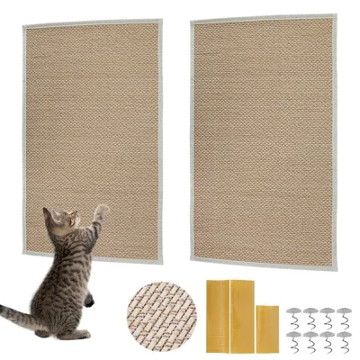 Produktbild von TWSOUL Kratzbrett 2 Stück natürliche Bambus-Katzenkratzmatte, verschleißfest, 60*40cm (2-tlg), Protect Furniture, Mit spurlosen Aufklebern