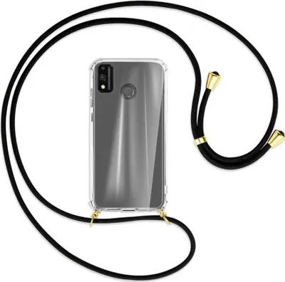 Produktbild von Handykette Backcover-Schutzhülle mit Band (Metall goldfarben) für Honor 9X Lite - schwarz