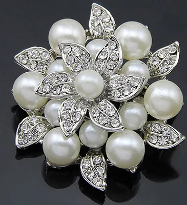 Produktbild von Elegante Blume Strass Imitation Perle Hochzeit Braut Schal Brosche Pin Geschenk