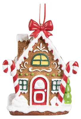 Produktbild von Clayre & Eef Weihnachtsanhänger Lebkuchenhaus 7x5x9 cm Braun Kunststoff