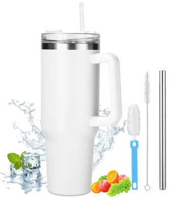 Isolierbecher 1200 ml mit Strohhalm und Griff, Edelstahl