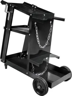 Productafbeelding van Laswagen – Lasapparaat Trolley met 2 Etages – Gasflessenhouder met 2 Veiligheidskettingen – Werkplaatswagen voor Lasapparaat en Plasmasnijder – Stalen Constructie – Max. 40 kg – Mobiel