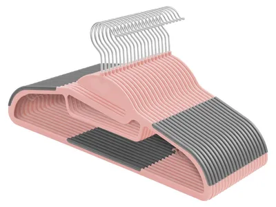 Image de Porte-vêtements en plastique, lot de 20, avec ouverture en U | Rose et gris foncé | 41,5 x 0,5 x 22,5 cm