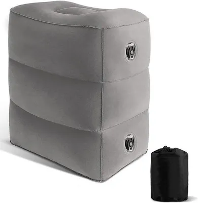 Image de Ibenzoa® : Repose-pieds gonflable et réglable – Banc de pieds de voyage pour avion, bus, train et bureau, léger, avec sac de transport, pour plus de confort et de soutien
