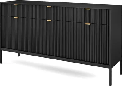 Obrázek produktu pro Nábytek24 Komoda Nova KSZ154 Skříňka do obývacího pokoje Skříňka se 3 dvířky a 3 zásuvkami černá