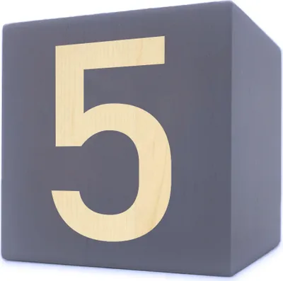 Image de Lettre en bois cube, 5 x 5 cm, gris, chiffre 5