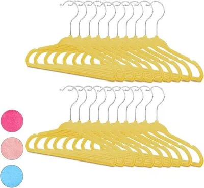 Immagine prodotto di Appendiabiti per bambini Set di 20 appendini in velluto antiscivolo per bambini Appendiabiti morbidi per bambini - gancio rotante a 360° - giallo - 28 x 18 x 0,5 cm