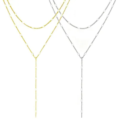 Produktbild von 2 Stück Y Kette Damen Lange Halskette Damen Layering Kette Gold Silber