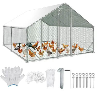 Image de Peviasot : Poulailler avec enclos extérieur de 3x4x2 mètres, avec toit galvanisé. Enclos pour volailles, idéal pour le jardin