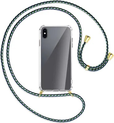 Produktbild von Handykette Backcover-Schutzhülle mit Band (Metall goldfarben) für Apple iPhone XS Max - grün/blau/weiß