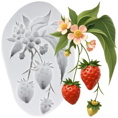 Immagine prodotto di Stampo in silicone a forma di fragola e fiori, ideale per fondente e cioccolato