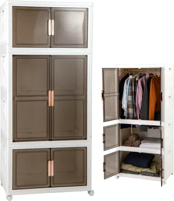Produktbild von KOMFOTTEU Kleiderschrank mit 2 feststellbaren Rollen, Aufbewahrungsbox aus Kunststoff, mobiler Aufbewahrungsturm mit 10 Kleiderbügeln, 71 x 46 x 156 cm