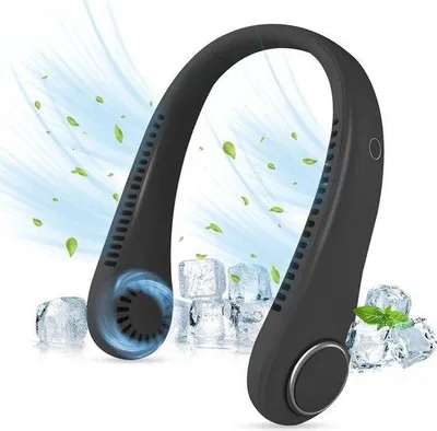 Productafbeelding van Mini-ventilator zonder bladen, handsfree, USB-oplaadbaar, geschikt voor sport en gebruik binnen/buiten (zwart)