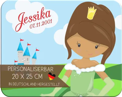 Produktbild von Kinder Frühstücksbrettchen  Prinzessin   mit Name personalisiert, Kunststoff, 20x25 cm