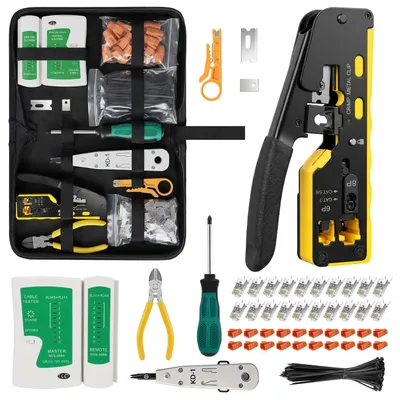 Netzwerk-Werkzeugset mit RJ45 Crimpzange, 20 Steckern, Tester