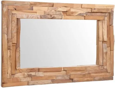 Productafbeelding van Decoratieve spiegel, teakhout, raamspiegel, 90 x 60 cm, rechthoekig, spiegels voor het hele lichaam, hout