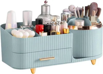 Produktbild von 360-Gradiges rotierendes Kosmetik-Organizer mit hohem Fassungsvermögen - Ideal für Hautpflege, Bürsten, Augen-Schminken, Lippenstift - Grün
