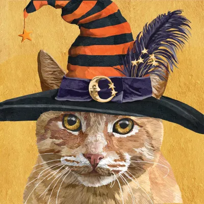 Produktbild von 20 Servietten Hazel - Katze mit Hexenhut 33x33cm