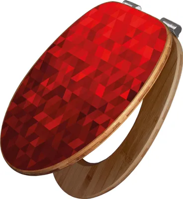 Zdjęcie produktu dla banjado Design deska sedesowa bambusowa soft close - trójkąty czerwone - deska sedesowa z funkcją soft close drewniana / wysokiej jakości bambusowa deska sedesowa / deska sedesowa do wszystkich popularnych toalet [TDB2 10949]