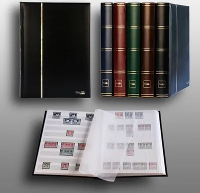 Produktbild von Prophila Collection 60 weiße Seiten Luxus Briefmarkenalbum Einsteckbuch wattierter schwarzer Einband