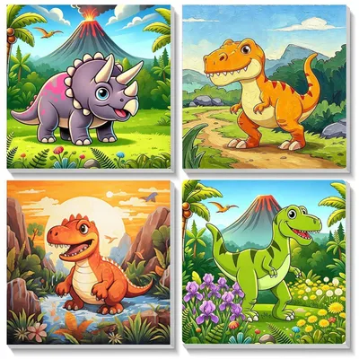 Image de Kit de peinture par numéros pour enfants, 4 animaux avec cadre, 20x20 cm