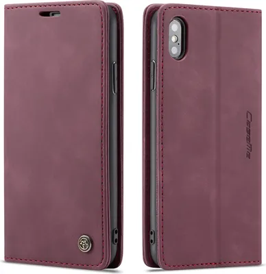 Produktbild von iPhone XS Hülle, LaimTop Retro Kunstledertasche TPU Innere, Kartenfächer, Magnetverschluss, Klapphülle mit Standfunktion Schutzhülle für iPhone XS / iPhone X Rot
