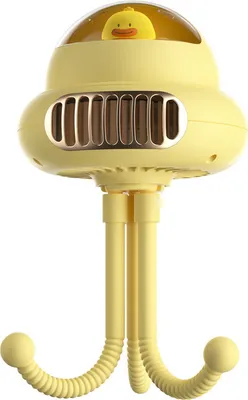 Image de (Jaune) Ventilateur portable sans pales, ventilateur pour poussette, support portable, suspension et emballage, ventilateur USB à 4 vitesses, couverture de sécurité en filet