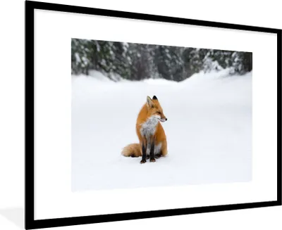 Produktbild von MuchoWow® MuchoWow® Gerahmtes Poster Fuchs - Schnee - Winter 90x60 cm - Poster mit zchwarzem Bilderrahmen - Wanddekoration - Fotos