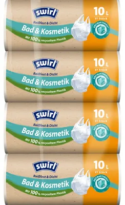 Productafbeelding van Swirl: Scheurvast en afsluitbaar. Bad- en cosmeticaproduct. Handgreep. Vuilniszak, 10 liter (4 x 37 zakken)