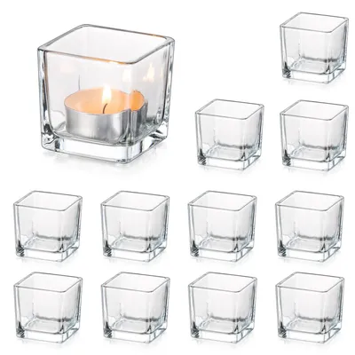 Teelichthalter Set 12er, quadratisch, Glas, 5x5 cm, transparent
