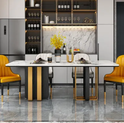 Immagine prodotto di Tavolo da pranzo in marmo, design moderno, mobili per la sala da pranzo, tavolo da pranzo, metallo