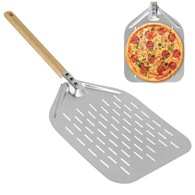Produktbild von Pizzaschieber aus Aluminium mit langem Griff, 30,5 cm, antihaftbeschichtet, perforiert, wendbar, zum Backen von selbstgemachtem Pizzabrot