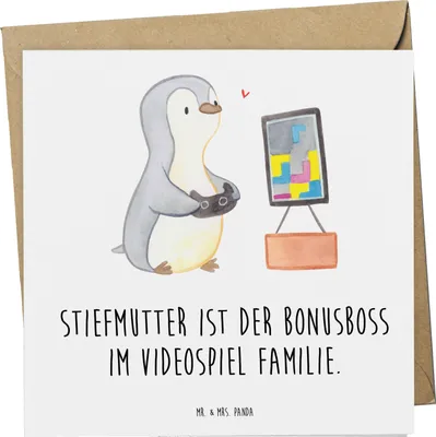 Produktbild von Mr. & Mrs. Panda Klappkarte Stiefmutter Bonusboss - Weiß - Geschenk, Grußkarte, faltkarte, Stiefkind, handgemacht, Weisheit, Jubiläen, doppelkarte, Herausforderung, Liebe