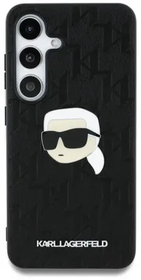 Produktbild von Karl Lagerfeld Leder-Monogramm-Pin-Logo Karl Head - Samsung Galaxy S25 Hülle (Schwarz)