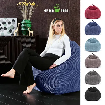 Produktbild von Green Bean® Indoor Sitzsack "Scoop" 90x110cm mit EPS Perlen Füllung - Cordstoff kuschelig, weich, waschbar - Dunkelblau