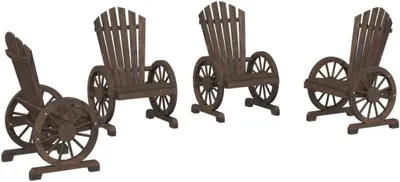 Produktbild von 4 Adirondack-Gartenstühle aus massivem Tannenholz mit ergonomischer Sitzfläche, geneigter Rückenlehne und Armlehnen in Wagenrandoptik