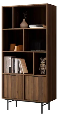 Produktbild von MIRJAN24 Regal Edison, Stilvoll Wohnzimmer, Regal mit zwei Drehtüren (Farbe: Nuss Warmia)