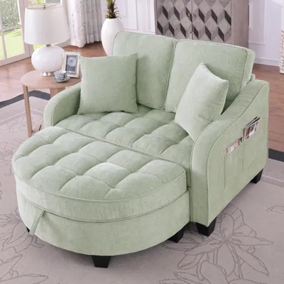 Produktbild von okwish 2-in-1 Schlafsofa Modulares Sofa Loungesofa mit  rutschfeste Kunststoffbeine,Chaiselongue Relaxsofa mit Aufbewahrungshocker,Cyan