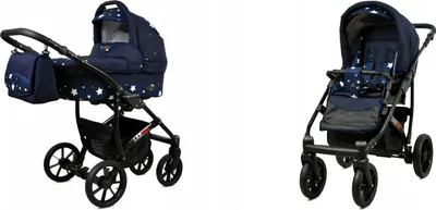 Produktbild von BabyLux® Largo | 2in1 Kinderwagen Set | Navy Blue Star | Kombikinderwagen | Kinderwagenset | Bug