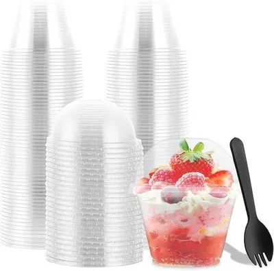 Produktbild von Allecto entfernt. Plastik-Dessertgläser mit Deckel - 100 Stück - Herstellbare Dessertgläser für Pudding, Mousse, Eis - 180 ml