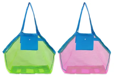 Image de Sac de plage en filet - Lot de 2 avec poche intérieure étanche - Idéal pour ranger les jouets de plage et les jouets d'eau