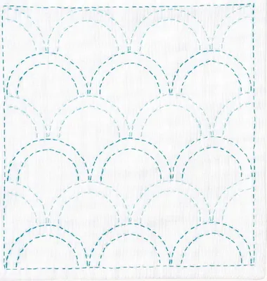 Produktbild von Olympus Sashiko Stickpackung "Taschentuch iine Seigaiha ", Stoff bedruckt, 20x20cm, Original aus Japan