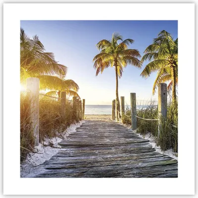 Produktbild von Poster - Poster ohne Rahmen - Strand Palmen Fußgängerbrücke - 40x40 cm - Wand Bild - Wanddeko - Wandbilder - Kunstposter - Wandposter - Bilder - Kunstdruck - Wandbild - P2XAC40x40-4171